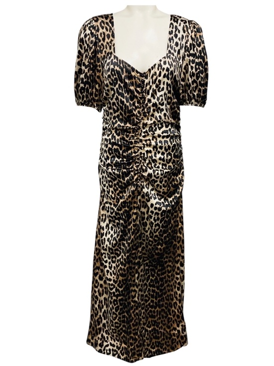Ganni Dresses & Skirts - GANNI TAN / BROWN / BLACK LEOPARD PRINTED SHORT SLEEVED SILK MIDI DRESS